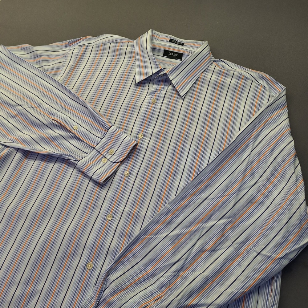 J.Crew Mens XL Blue Orange Striped 100s 2-Ply Cotton Button Down Shirt 17-17.5